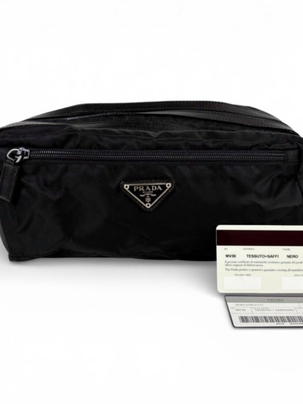 Prada Triangle Logo Clutch Multi Pouch Black Tessuto - Picture 1 of 12